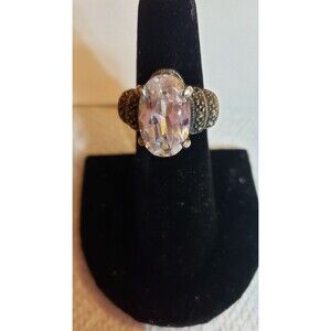 Vintage Sterling Ring with large cz stone and Marcasite Preowned size 5.75